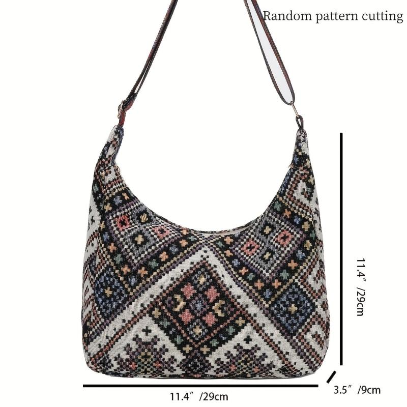 Ethnic Style Woven Crossbody Bag Geometric Graphic Shoulder Bag