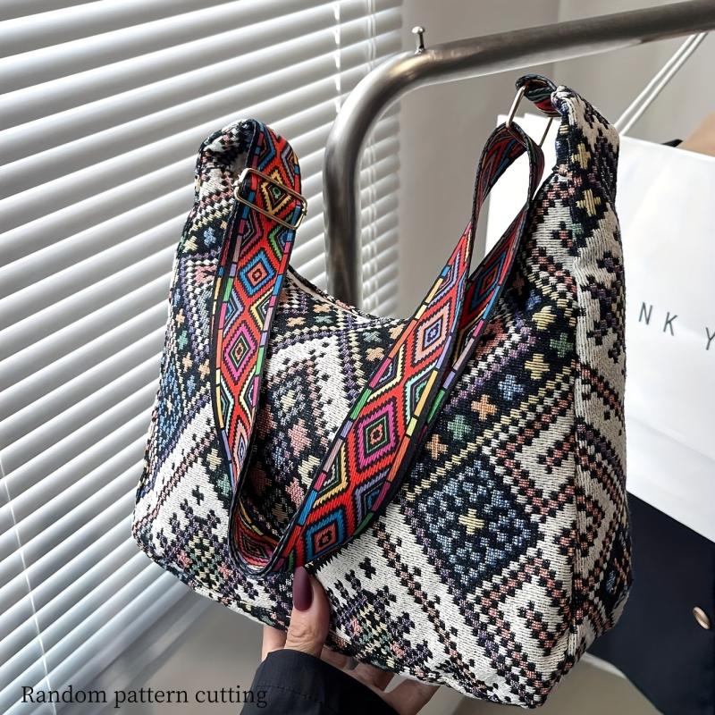 Ethnic Style Woven Crossbody Bag Geometric Graphic Shoulder Bag