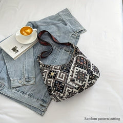 Ethnic Style Woven Crossbody Bag Geometric Graphic Shoulder Bag