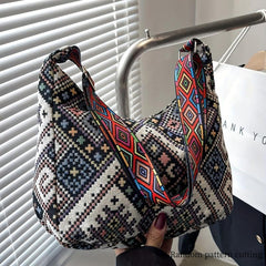 Ethnic Style Woven Crossbody Bag Geometric Graphic Shoulder Bag