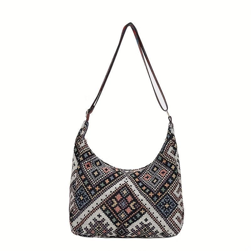 Ethnic Style Woven Crossbody Bag Geometric Graphic Shoulder Bag