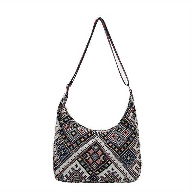Ethnic Style Woven Crossbody Bag Geometric Graphic Shoulder Bag