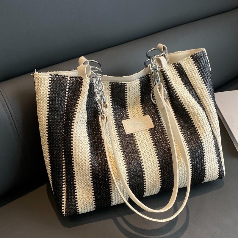 Striped Pattern Shoulder Bag Large Capacity Tote Bag