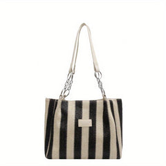 Striped Pattern Shoulder Bag Large Capacity Tote Bag