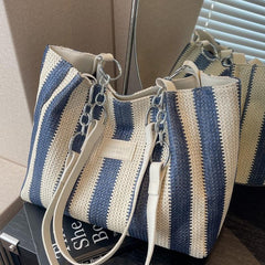 Striped Pattern Shoulder Bag Large Capacity Tote Bag