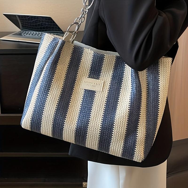 Striped Pattern Shoulder Bag Large Capacity Tote Bag