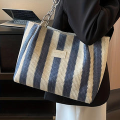 Striped Pattern Shoulder Bag Large Capacity Tote Bag