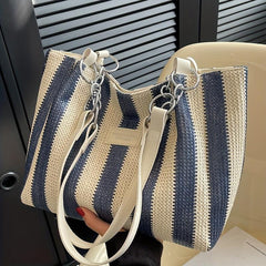 Striped Pattern Shoulder Bag Large Capacity Tote Bag