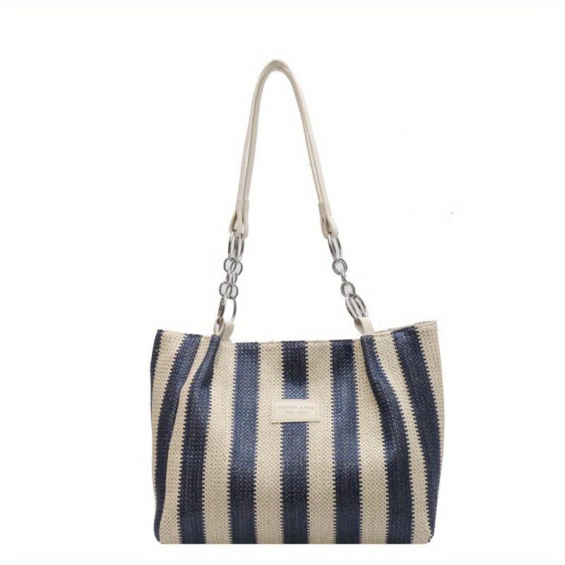 Striped Pattern Shoulder Bag Large Capacity Tote Bag