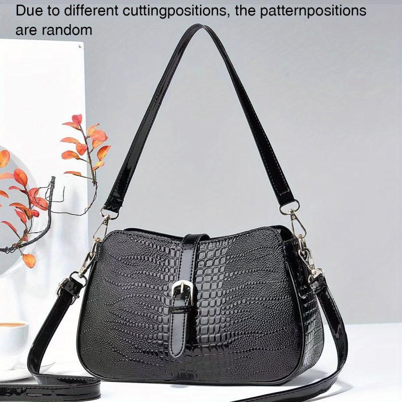 Crocodile Pattern Crossbody Bag Vintage PU Shoulder Satchel Bag Women's Handbag