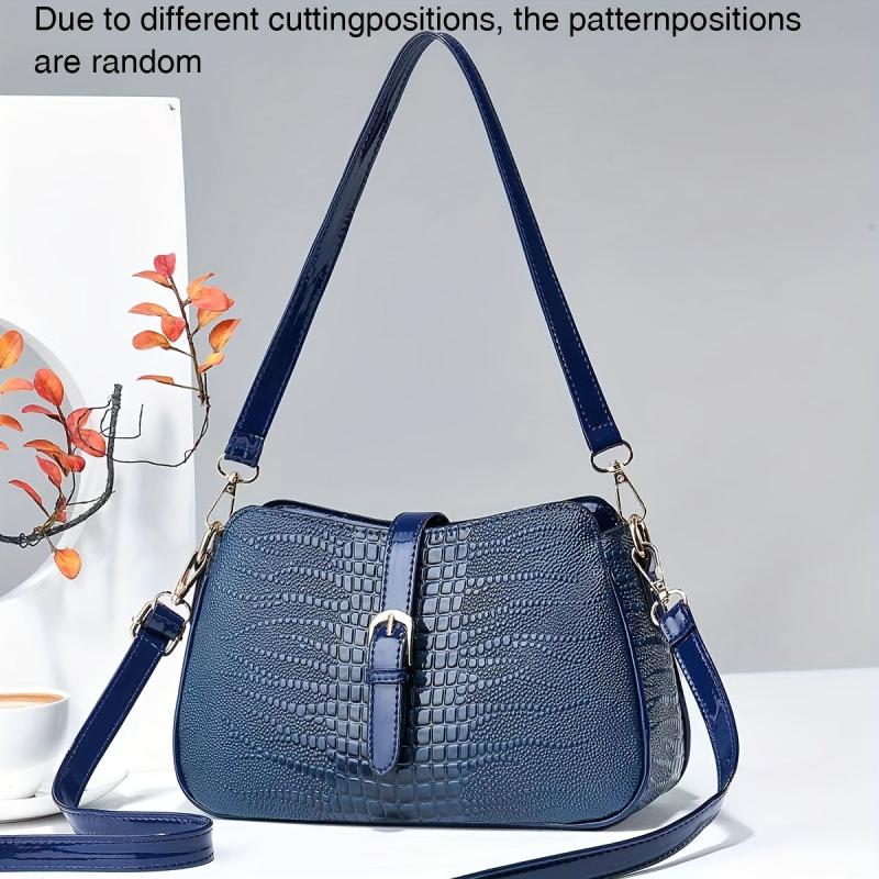 Crocodile Pattern Crossbody Bag Vintage PU Shoulder Satchel Bag Women's Handbag