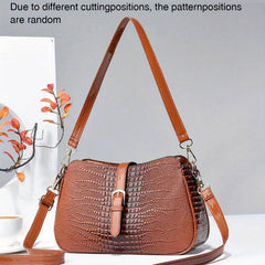 Crocodile Pattern Crossbody Bag Vintage PU Shoulder Satchel Bag Women's Handbag