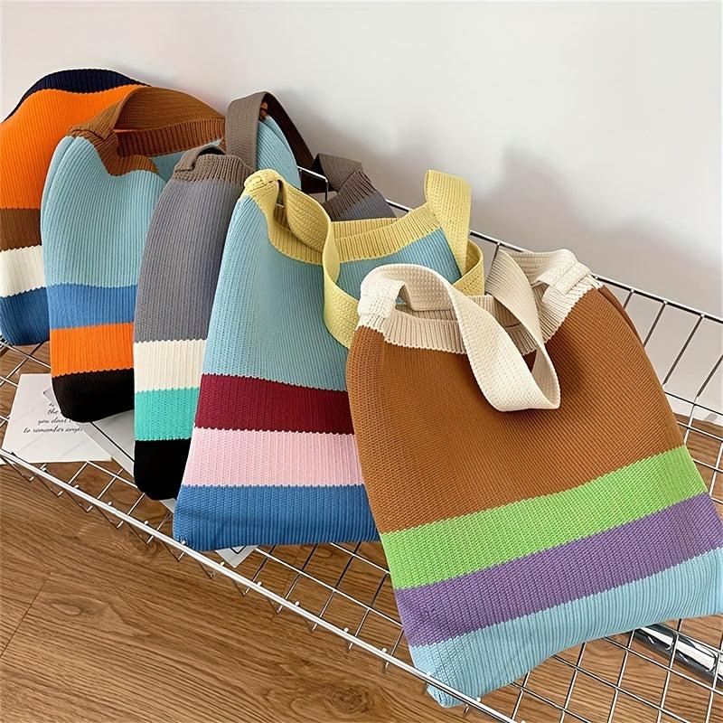Rainbow Patchwork Shoulder Tote Bag For Women