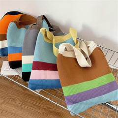 Rainbow Patchwork Shoulder Tote Bag For Women