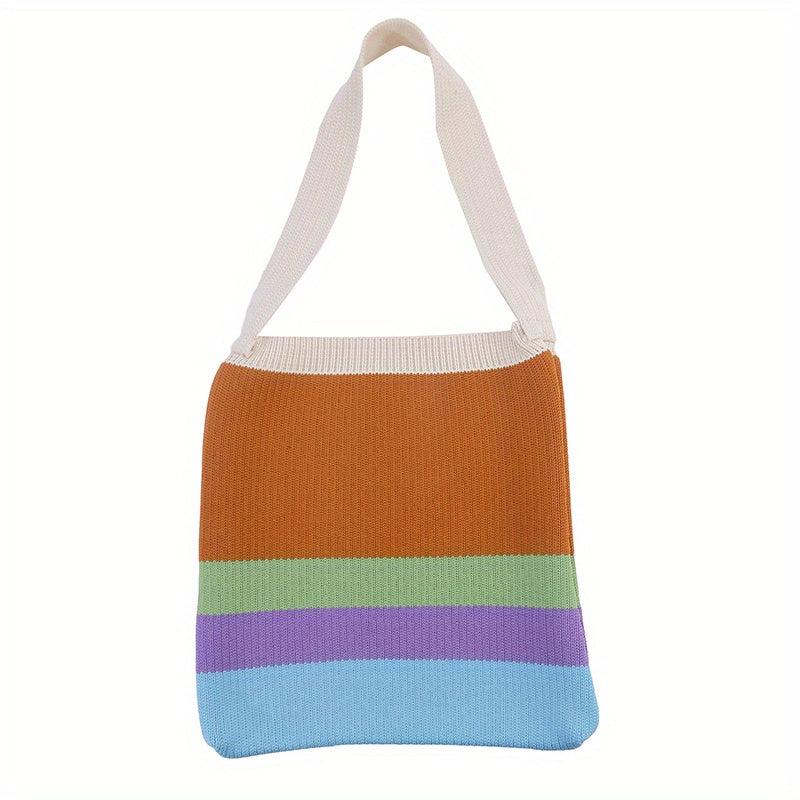 Rainbow Patchwork Shoulder Tote Bag For Women