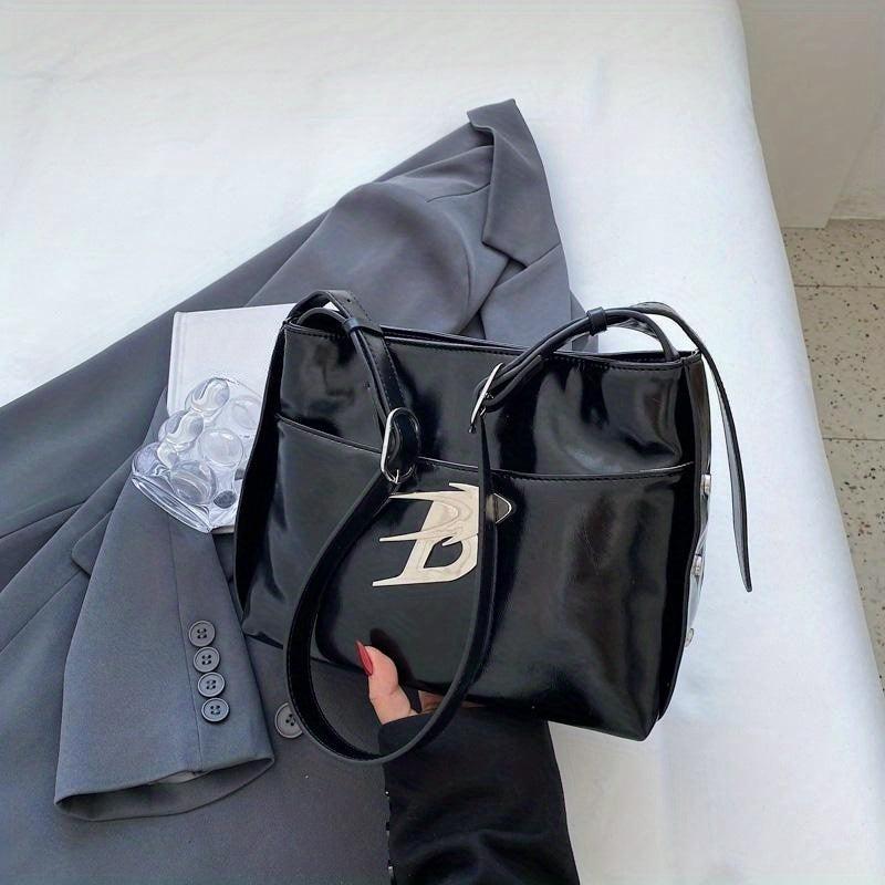 Y2K Square Underarm Bag Metal Decor Bag For Shopping