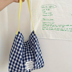 Plaid Pattern Shoulder Bag Colorblock Shopping Bag Large Capacity