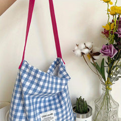 Plaid Pattern Shoulder Bag Colorblock Shopping Bag Large Capacity