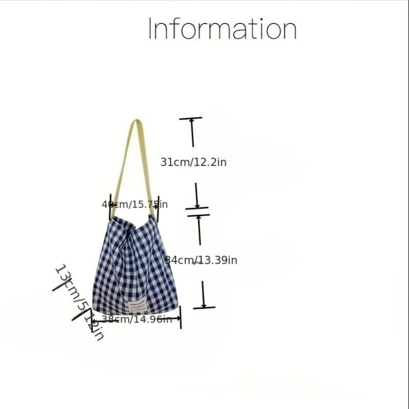 Plaid Pattern Shoulder Bag Colorblock Shopping Bag Large Capacity