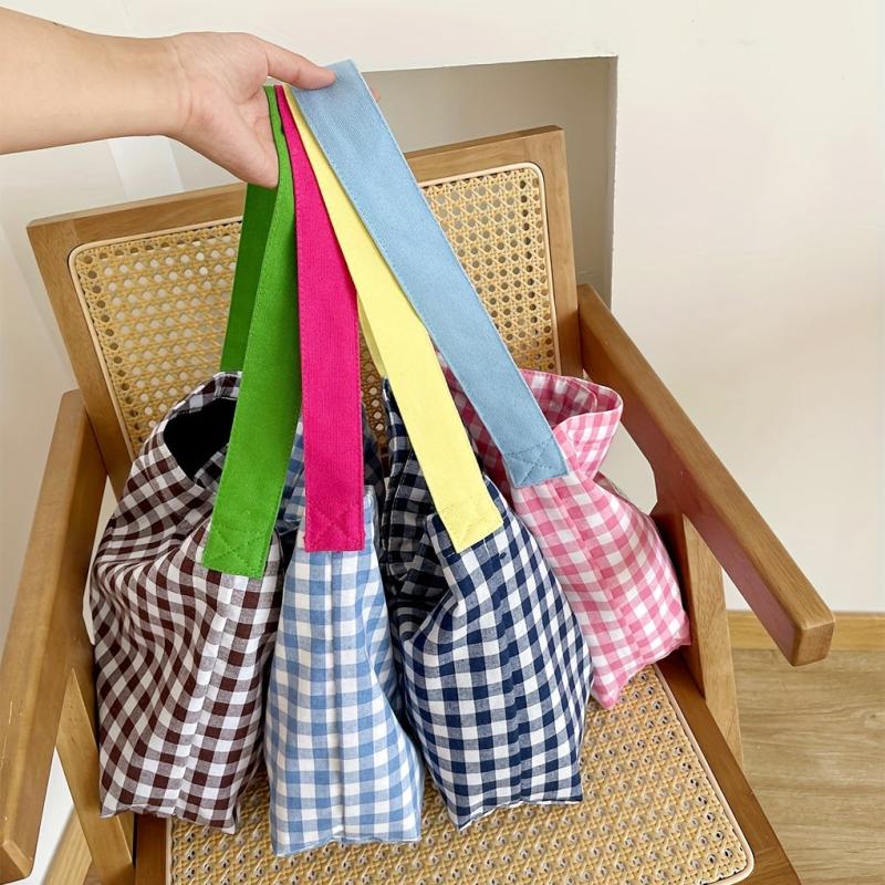 Plaid Pattern Shoulder Bag Colorblock Shopping Bag Large Capacity