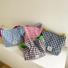 Plaid Pattern Shoulder Bag Colorblock Shopping Bag Large Capacity