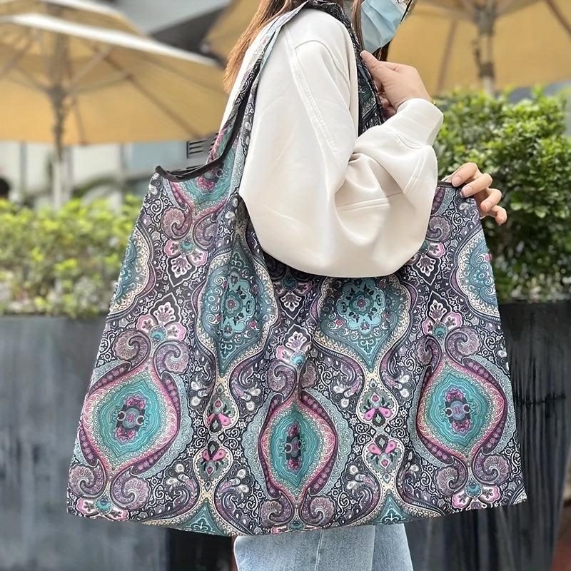 Random Pattern Foldable Tote Bag Lightweight Durable Shoulder Bag