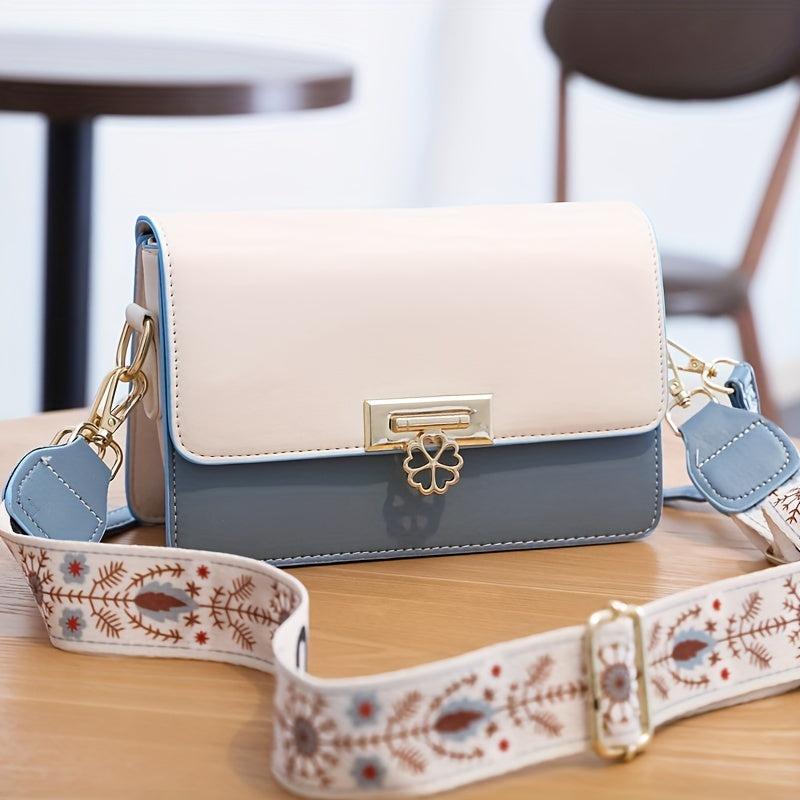 Colorblock Square Shoulder Bag Wide Strap Crossbody Bag