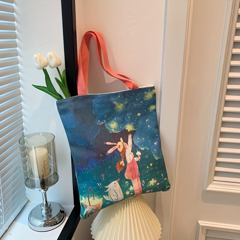 Anime Girls Print Handbag Canvas Tote Bag Large Capacity