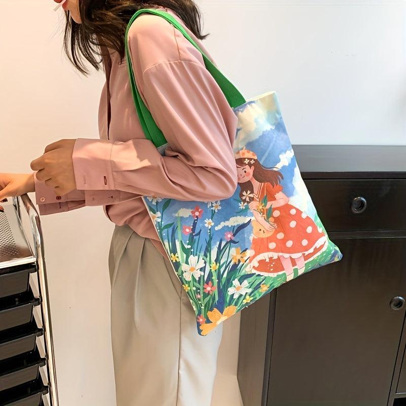Anime Girls Print Handbag Canvas Tote Bag Large Capacity