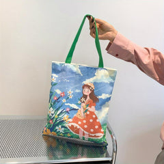 Anime Girls Print Handbag Canvas Tote Bag Large Capacity
