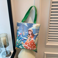 Anime Girls Print Handbag Canvas Tote Bag Large Capacity