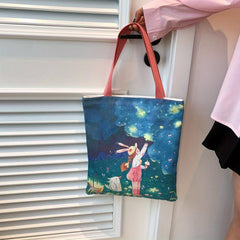 Anime Girls Print Handbag Canvas Tote Bag Large Capacity