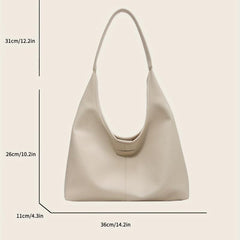 Large Capacity Hobo Bag For Women Solid PU Leather Tote Bag
