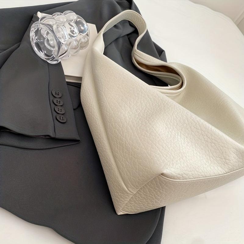 Large Capacity Hobo Bag For Women Solid PU Leather Tote Bag