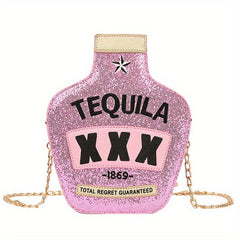 Sequined Bottle Shaped Shoulder Bag Chain Crossbody Mini Purse