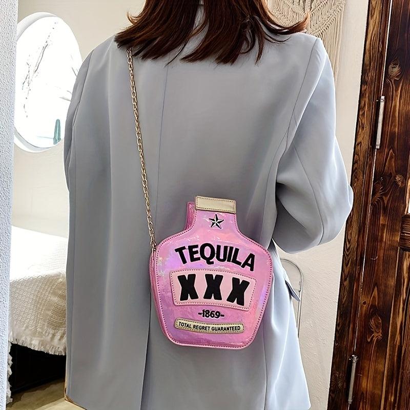 Sequined Bottle Shaped Shoulder Bag Chain Crossbody Mini Purse