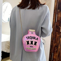 Sequined Bottle Shaped Shoulder Bag Chain Crossbody Mini Purse