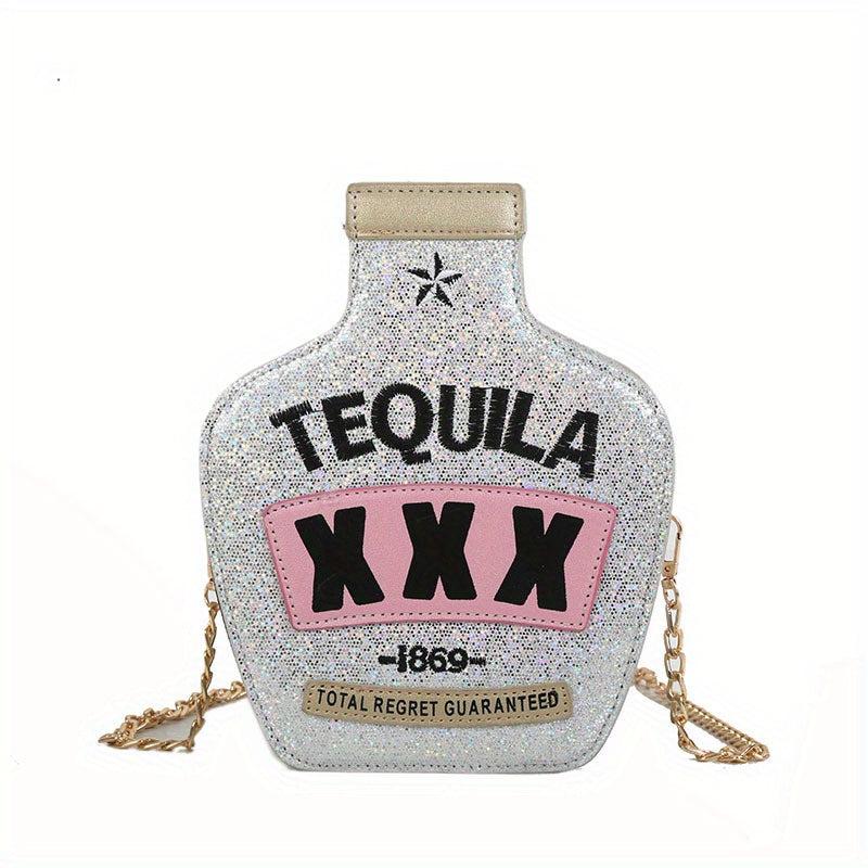 Sequined Bottle Shaped Shoulder Bag Chain Crossbody Mini Purse