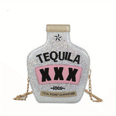 Sequined Bottle Shaped Shoulder Bag Chain Crossbody Mini Purse