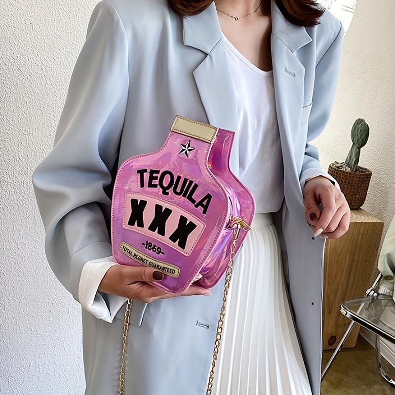 Sequined Bottle Shaped Shoulder Bag Chain Crossbody Mini Purse