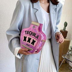 Sequined Bottle Shaped Shoulder Bag Chain Crossbody Mini Purse