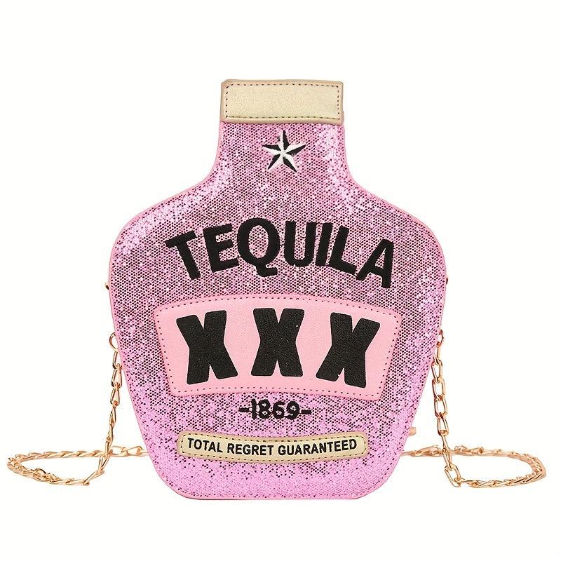 Sequined Bottle Shaped Shoulder Bag Chain Crossbody Mini Purse