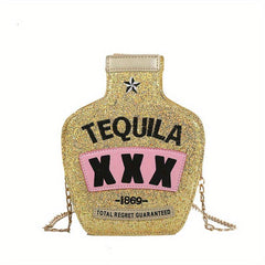 Sequined Bottle Shaped Shoulder Bag Chain Crossbody Mini Purse