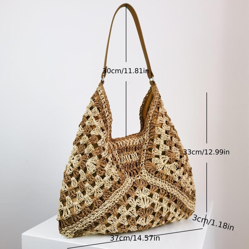 Vintage Straw Woven Hobo Bag Retro Hollow Out Shoulder Bag