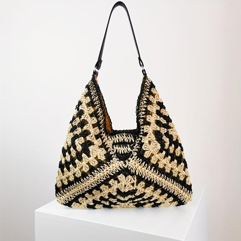 Vintage Straw Woven Hobo Bag Retro Hollow Out Shoulder Bag