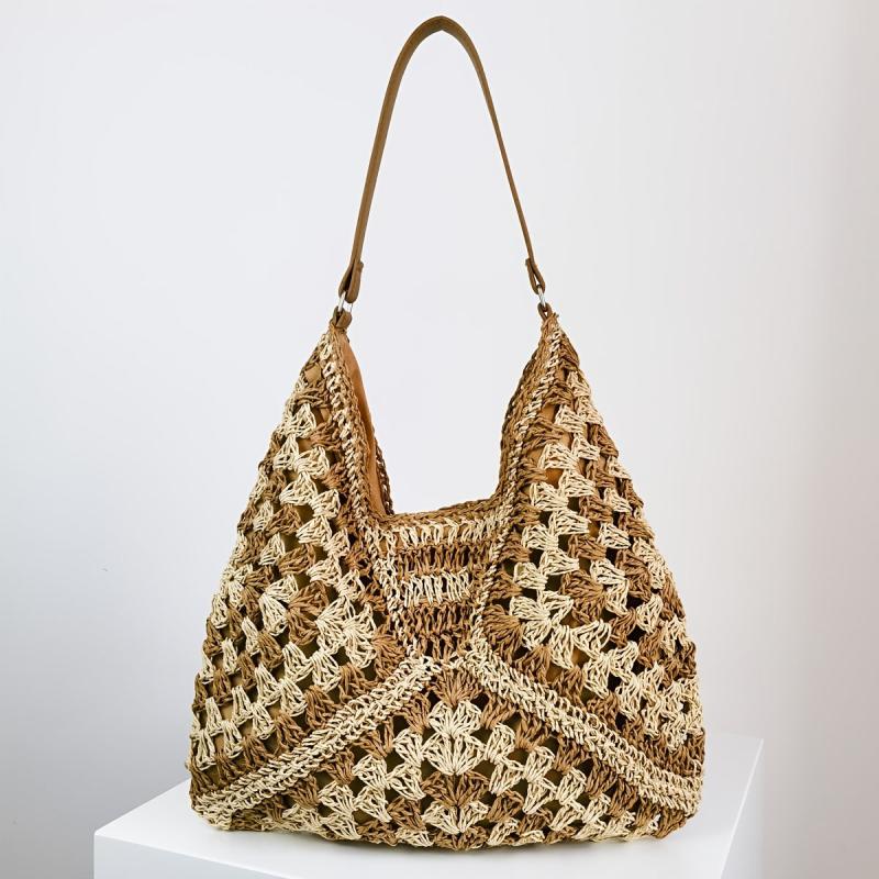 Vintage Straw Woven Hobo Bag Retro Hollow Out Shoulder Bag
