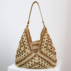 Vintage Straw Woven Hobo Bag Retro Hollow Out Shoulder Bag