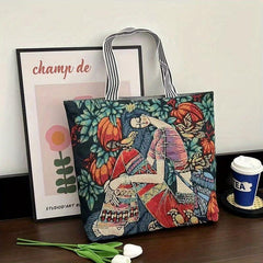 Ethnic Style Canvas Tote Bag Vintage Embroidery Large Shoulder Bag