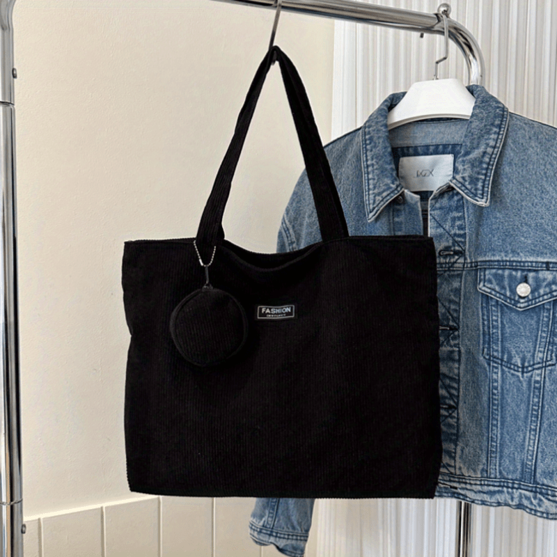 Casual Solid Tote Bag All Match Shoulder Bag With Mini Round Purse