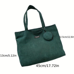 Casual Solid Tote Bag All Match Shoulder Bag With Mini Round Purse